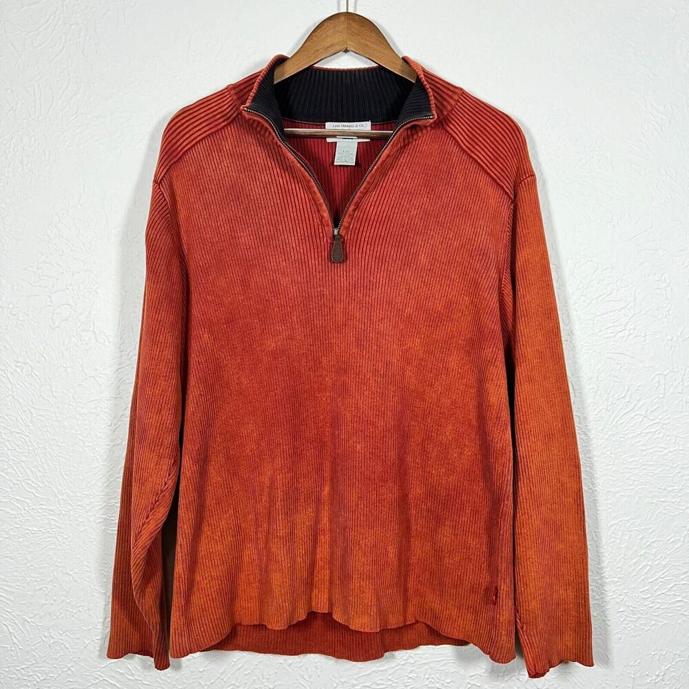 Levi's Vintage Quarter Zip Orange Sun Wash Ribbed Pullover Men's Large
